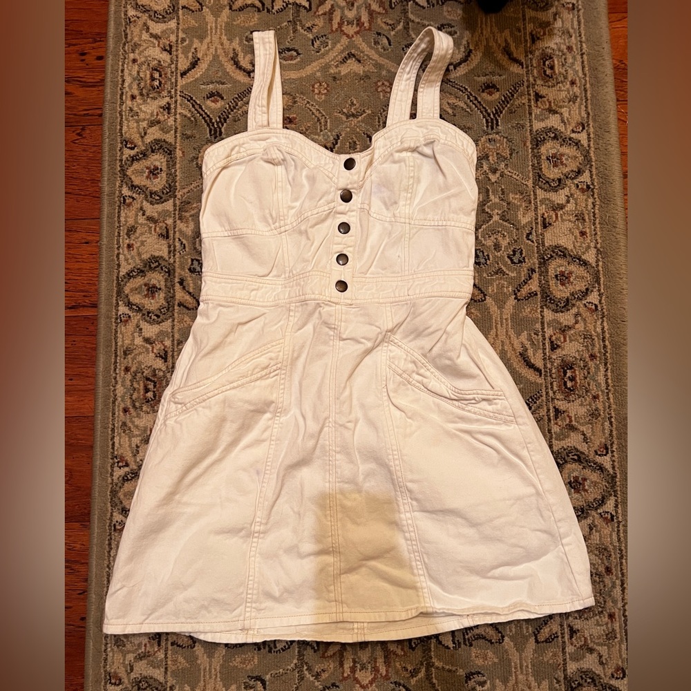 White Denim Mini Dress with Pockets
